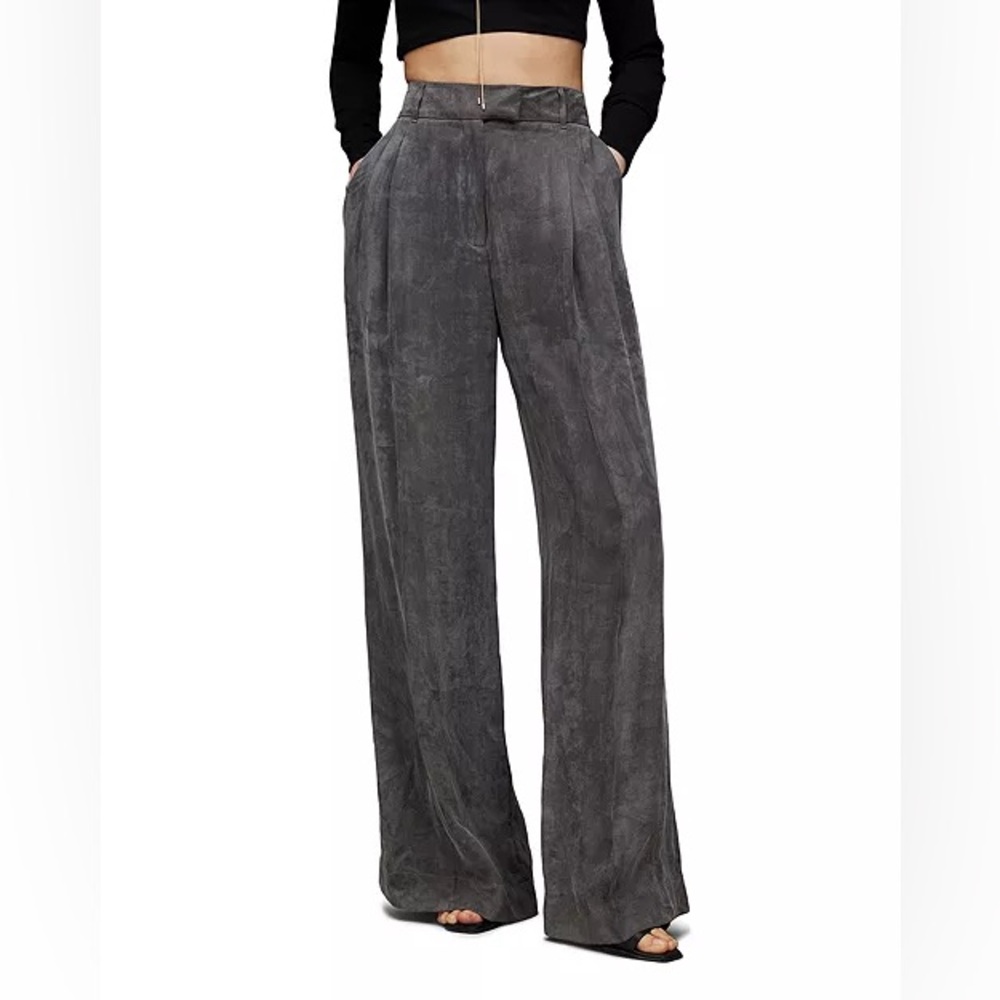 AllSaints The Elle Pants Pleated Wide Leg High Rise In Grey Size 6 New